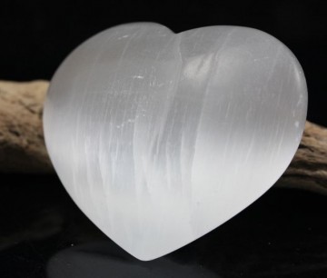 Selenitt, hvit puff hjerte, 6-7 cm AAA-kvalitet
