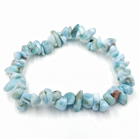 Chips armbånd med strikk, Larimar AAA-kvalitet, 19 cm