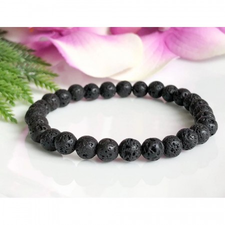 Armbånd med 6 mm Lava, svart AAA-kvalitet, 19 cm