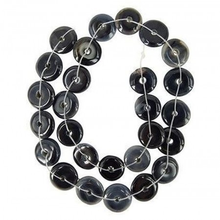 Onyx Agat, svart (farget) med hull, 15 x 3 mm, donuts,  27 stk