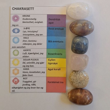 Chakra sett med 7 store tromlet krystaller