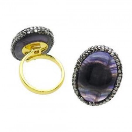 Pave Rhinestone ring i Fluoritt gullforgylt justerbar