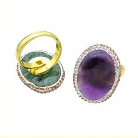 Pave Rhinestone ring i Ametyst gullforgylt justerbar