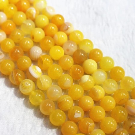Agat, golden stripet (Farget) med hull, 8 mm, runde (20 stk)