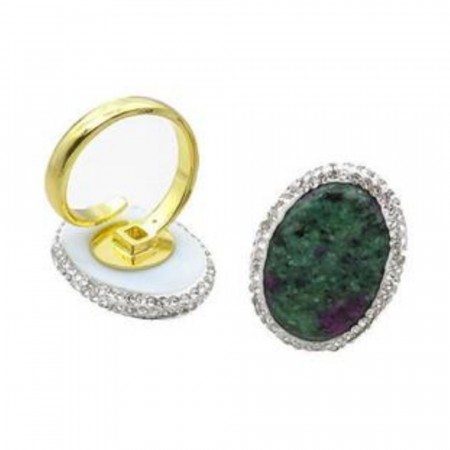 Pave Rhinestone ring i Zoisitt med Rubin gullforgylt justerbar