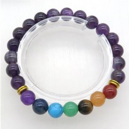 Armbånd chakra med 8 mm Ametyst AAA-kvalitet, 19 cm