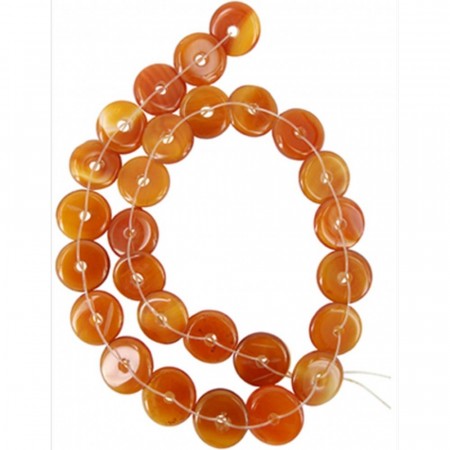 Karneol (farget) med hull, 15 x 3 mm, donuts,  27 stk