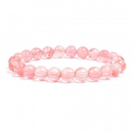 Armbånd med 8 mm Cherry kvarts (Syntetisk) stener AAA-kvalitet, 19 cm