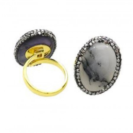 Pave Rhinestone ring i Turmalinkvarts gullforgylt justerbar