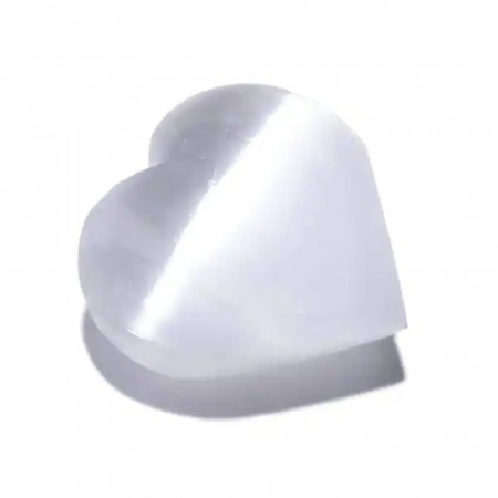 Selenitt, hvit puff hjerte, 5 cm AAA-kvalitet