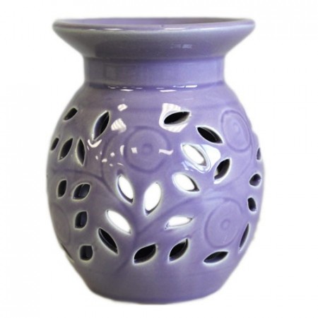 Floral oljebrenner i keramikk, Lilla 15 cm